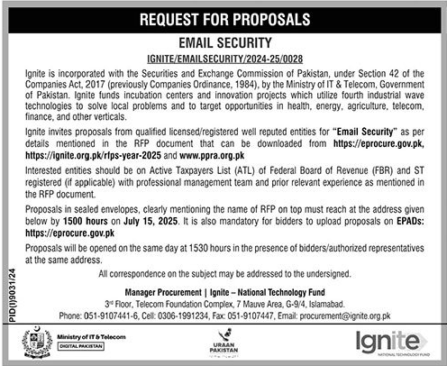 Ministry of IT & Telecom Islamabad Tender Notice